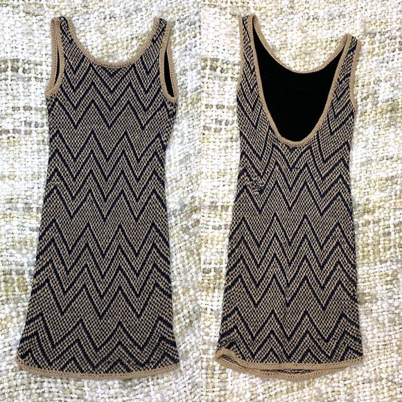 Rag Bone Knit Sleeveless Tank Dress Tan and Blue Exclusive Cotton Silk Small - Picture 1 of 5
